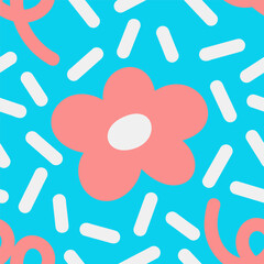 Fototapeta premium Modern vector seamless pattern with flowers. Colorful abstract flowers trendy background. Simple shapes hand drawn flowers repeatable backdrop for surface design