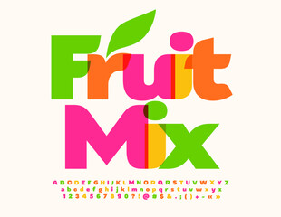 Vector colorful template Fruit Mix. Bright Creative Font. Artistic Alphabet Letters, Numbers and Symbols set