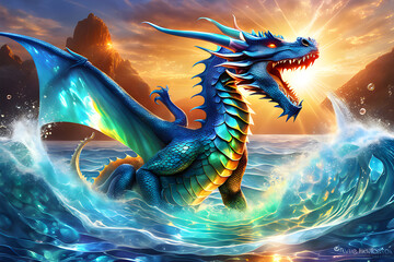 Draw me an dragon swimming in the ocean. Generative AI