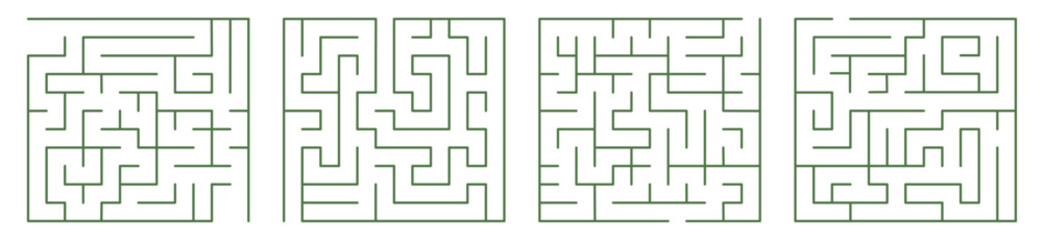 Labyrinth. Tangled maze lines. Logic game, route. Green geometric pattern.