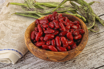 Baked red canned bean in the bowl