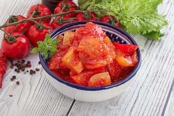 Hungarian lecho with tomato and paprika