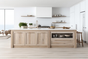 Fototapeta na wymiar a modern designer kitchen with smooth handleless cabinets