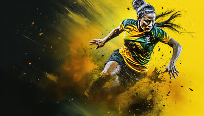 brazilian women's soccer player in green and yellow uniform