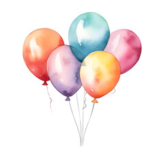 Color balloons hand drawn watercolor illustration 