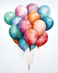 Color balloons hand drawn watercolor illustration 