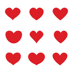 Red hearts shapes set, collection vector art. Hand drawn hearts. Design elements for Valentines day. Vector illustration