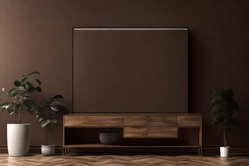 Cabinet mockup in modern empty room,dark brown wall.3d rendering  3d rendering