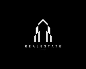 Real estate, architecture, construction, building, apartment, residence, property, cityscape, planning and structure logo design composition.
