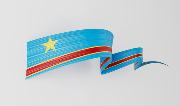 3d Flag Of Democratic Republic Of The Congo 3d Wavy Shiny Ribbon On White Background 3d Illustration