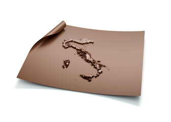 Map Of Italy Old Style Brown On Unrolled Map Paper Sheet On White Background 3d Illustration
