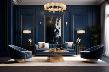 Navy Blue and Gold Living Room Elegance