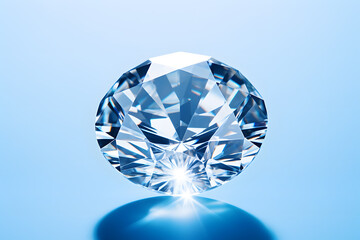 Diamond gem photo realistic illustration, light white and sky-blue colors