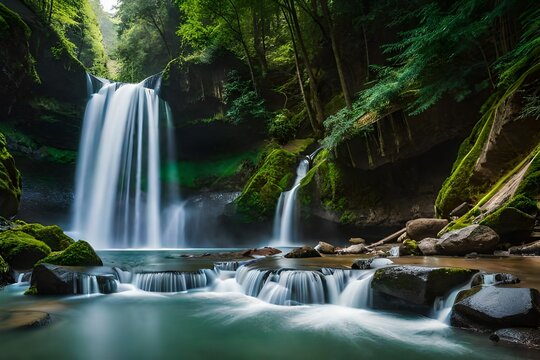 Kikuchi valley, waterfall and ray in forest, Japan © Muhammad