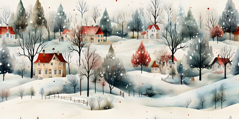 Cozy winter park watercolor illustration 
