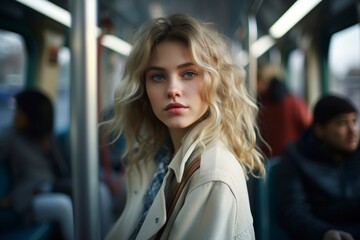beautiful american model standing in the subway