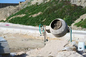 Cement mixer on a construction site in Tarifa Spain
