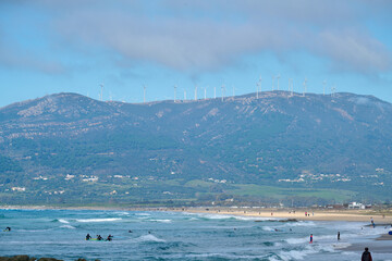 Surfers waiting on a wave in Tarifa Spain