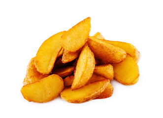 baked potato wedges on white background
