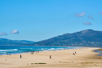 Fototapeta na wymiar People on beach in Tarifa Spain