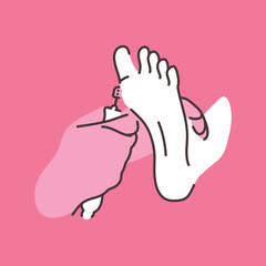 Pedicure spa female feet color line illustration
