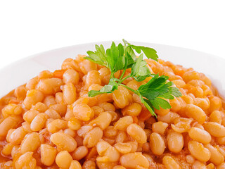 Boiled beans with tomato and spices in a bowl