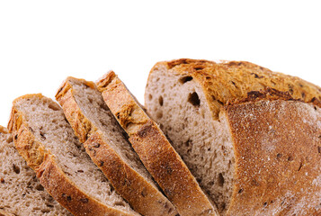 Black sliced bread close-up on white background