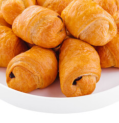 Tasty buns rolls with jam filling on plate