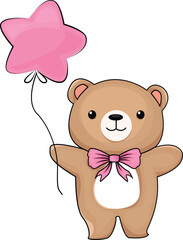 illustration of a cute teddy bear with a star shaped balloon