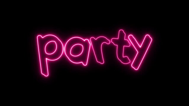 Animated Pink Led Light Background, Text Animation 'Party' Neon Sign