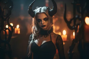 Foto op Plexiglas woman with devils horns and demonic eyes  © AGSTRONAUT