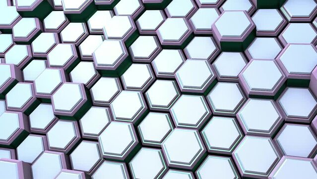 Video footage of steel dynamic hexagons. Rendering animation.