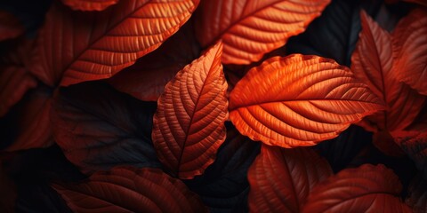 Red autumn leaves background, Fresh tropical red leaves background, generative ai
