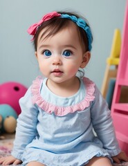 Behold the adorable innocence of a cute baby with captivating blue eyes