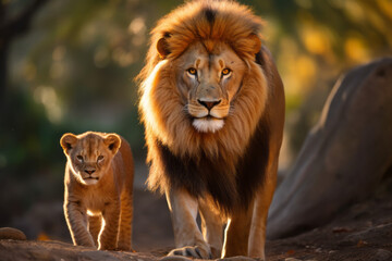 Papa lion, mama lion, and little baby lion