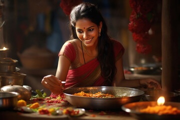 Indian woman or housewife cooking at home