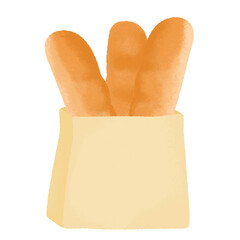 France Bread bun cat cute sweet dessert cartoon watercolor watercolor clipart