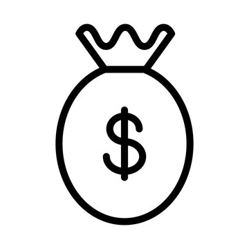 Vector Money Bag Business Icon. Line Icon Of Money Bag In Black Color. Finance And Money Concept. Money Bag With Dollar Sign. Editable Stroke.