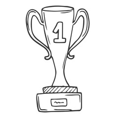 Gold Trophy Doodle, a hand drawn vector doodle illustration of a gold trophy for the first position winner.