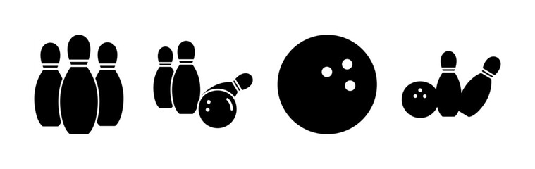 Bowling icon vector. Bowling ball and pin icon. Bowling pins with ball icon.