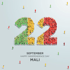 Happy Independence Day Mali. A large group of people form to create the number 22 as Mali celebrates its Independence Day on the 22nd of September. Vector illustration.