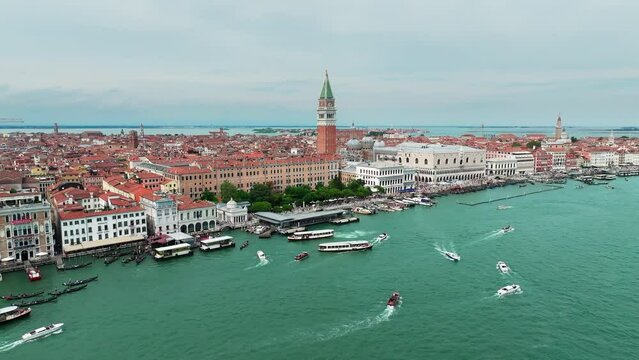 Aerial view of Piazza San Marco and basilica in Venice, Italy