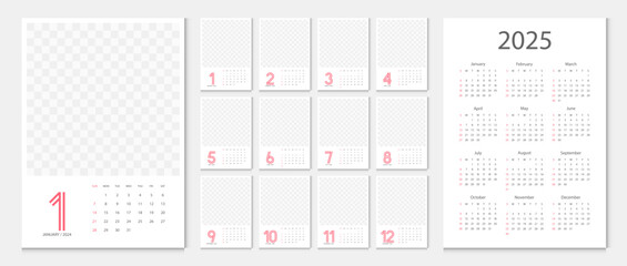 Calendar 2024, calendar 2025 week start Sunday corporate design template vector. Wall calendar 2024. 