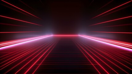 3D Render of a Room with Glowing Dark Red Neon Lines. Abstract Background