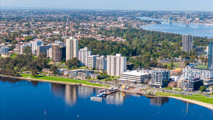 Aerial landscapes above Swan river in Perth, Western Australia - obrazy, fototapety, plakaty