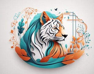 world animal day concept, a tiger with stunning nature elements, illustration 