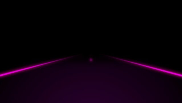 Neon road, fast driving on a high-speed flat highway, first-person car driving animation on the road, highway median, fast speed, cyberpunk neon road, retrowave, synthwave style, move forward