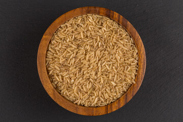 Rice in wooden bowl