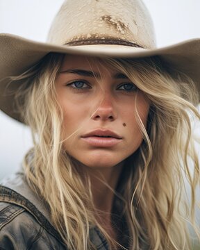 bewildered female cowgirl - macro close up portrait (Generative AI)