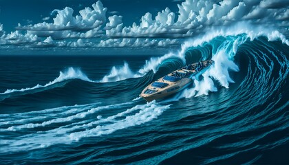 A sleek speedboat slicing through the waves of a deep, sapphire sea